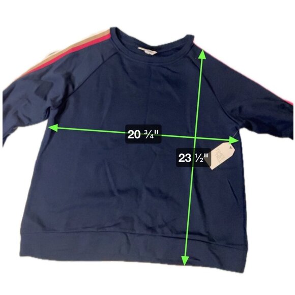 Time and Tru NWT Navy Blue Crew Neck Pullover Sz M Track Stripes Top - Picture 8 of 8